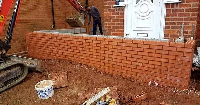 New red brick front garden wall being built in the Wolverhampton area