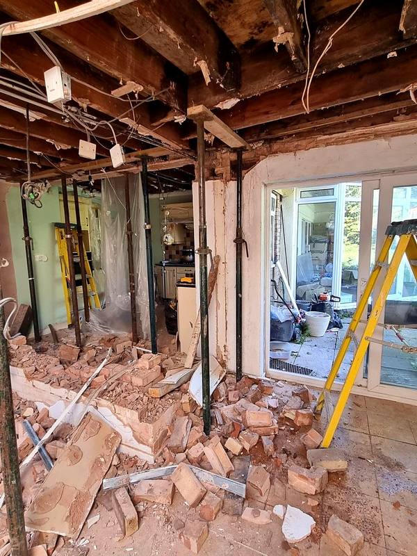 Ground floor opened up with props supporting the floor above in the West Midlands