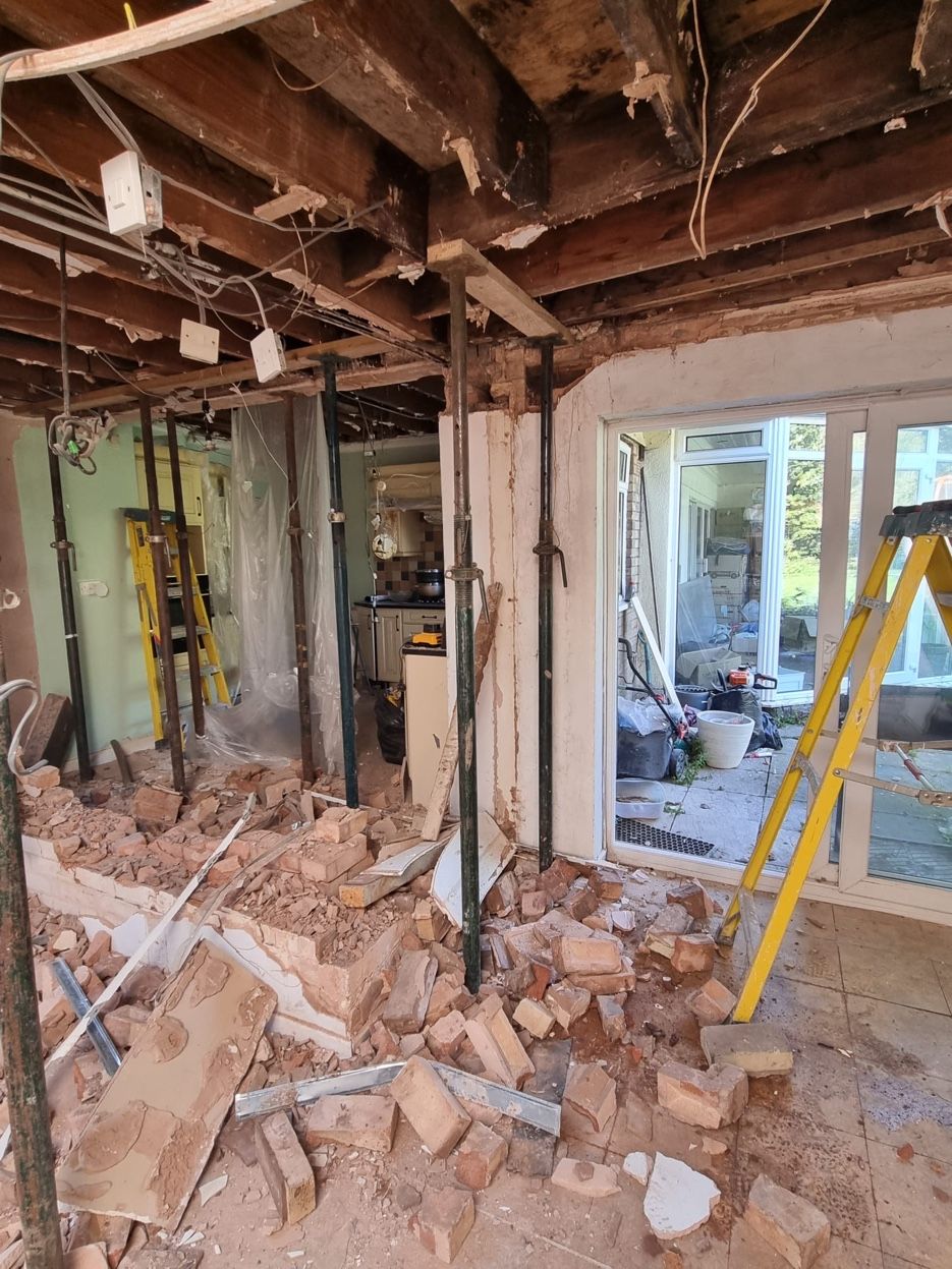 Ground floor opened up with props supporting the floor above
