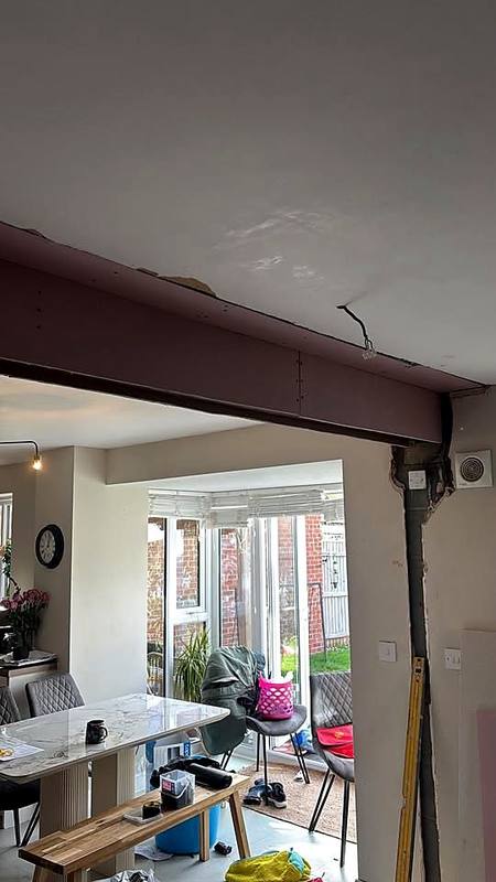 New steel beam boxed in with plasterboard in Stafford