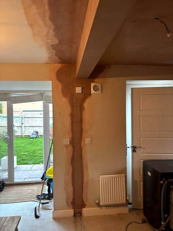 Fresh plaster drying on the walls and ceiling in Stafford